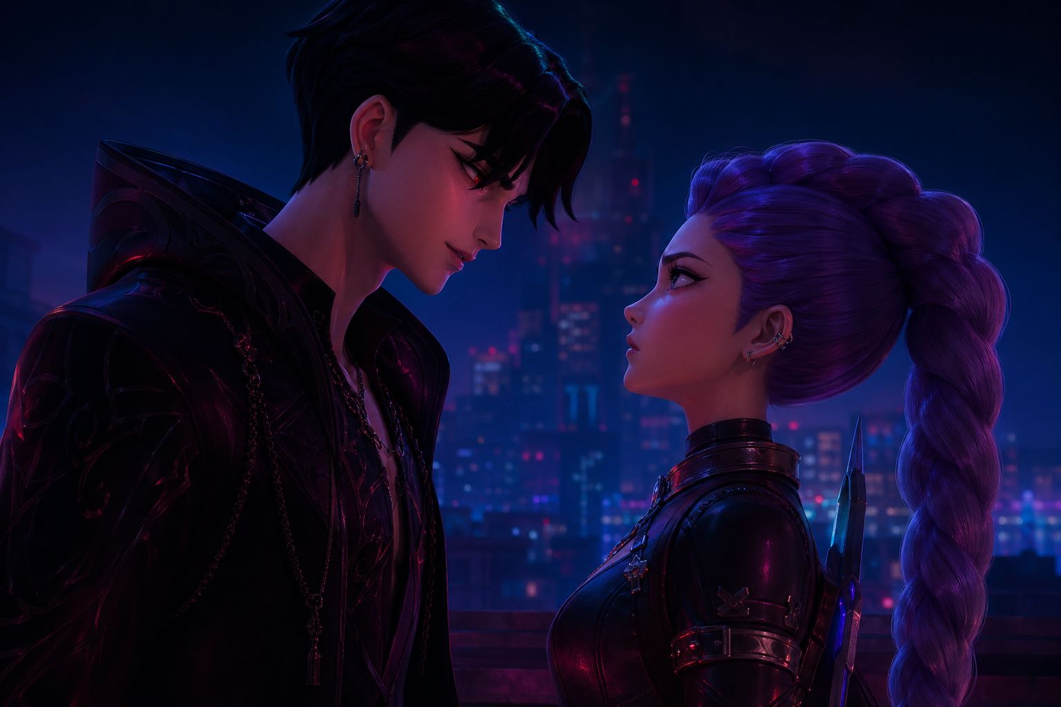 AI-generated KDH fan art — Rumi and Jinu from KPop Demon Hunters